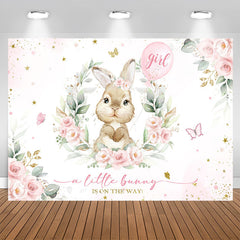 Aperturee - A Little Bunny Girl Pink Floral Baby Shower Backdrop