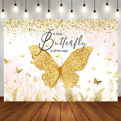 Aperturee - A Little Butterfly Gold Glitter Baby Shower Backdrop