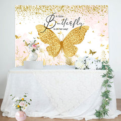 Aperturee - A Little Butterfly Gold Glitter Baby Shower Backdrop