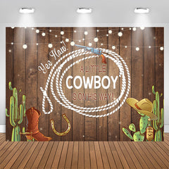 Aperturee - A Little Cowboy With Brown Wood Baby Shower Backdrop