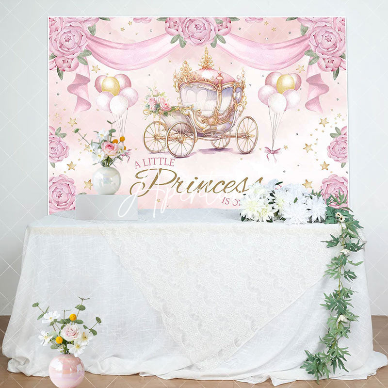 Aperturee - A Little Princess Pink Floral Baby Shower Backdrop