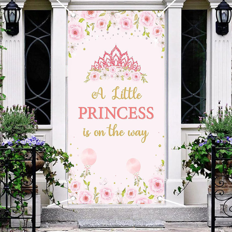 Aperturee - A Little Princess Pink Floral Baby Shower Door Cover