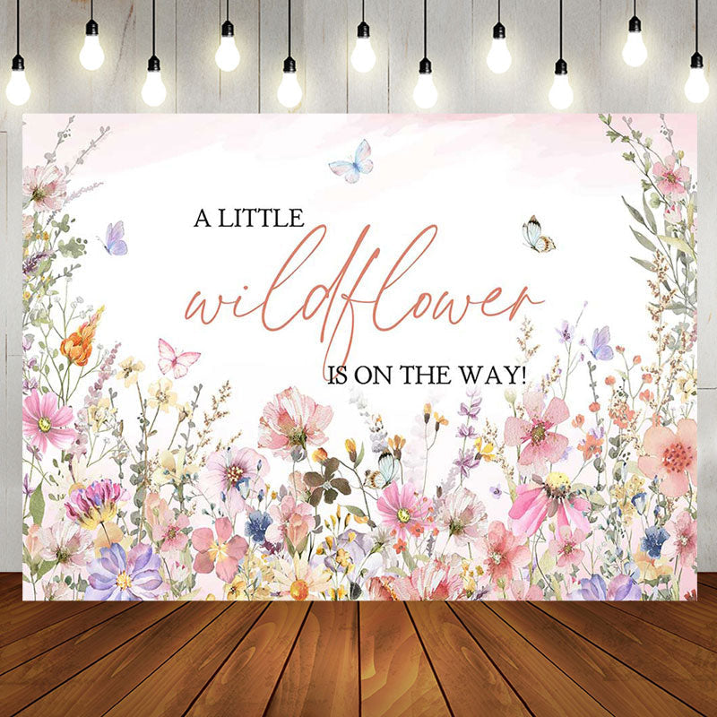 Aperturee - A Little Wildflower Butterfly Baby Shower Backdrop