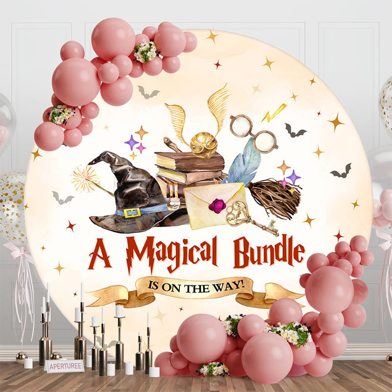 Aperturee - A Magical Bundle Bats Round Baby Shower Backdrop