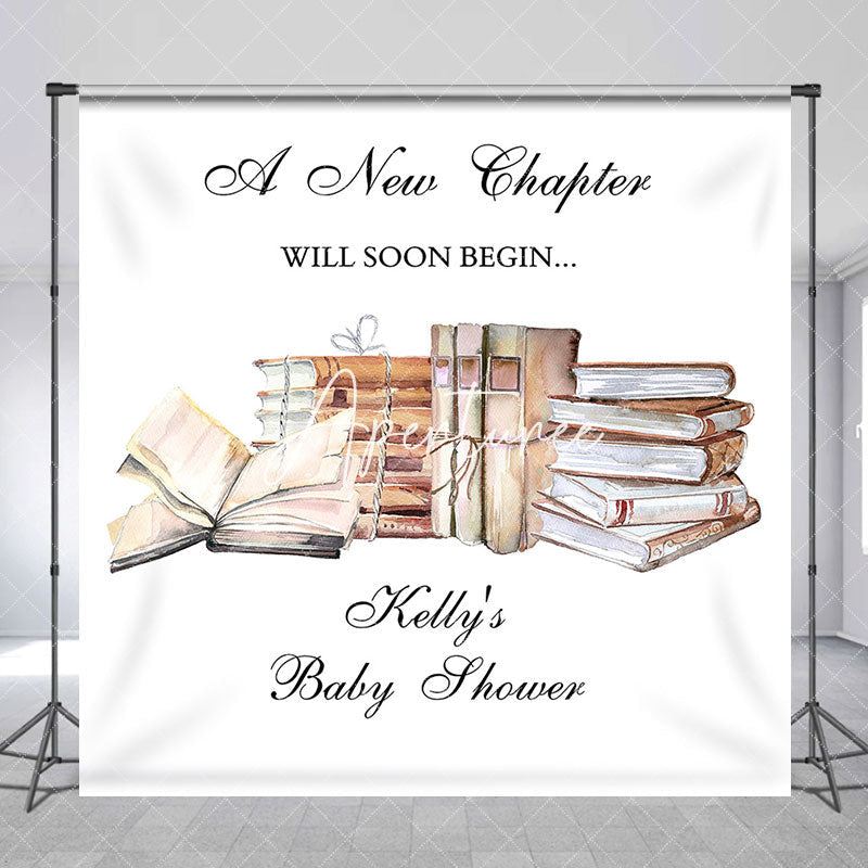 Aperturee - A New Chapter Books Custom Name Baby Shower Backdrop