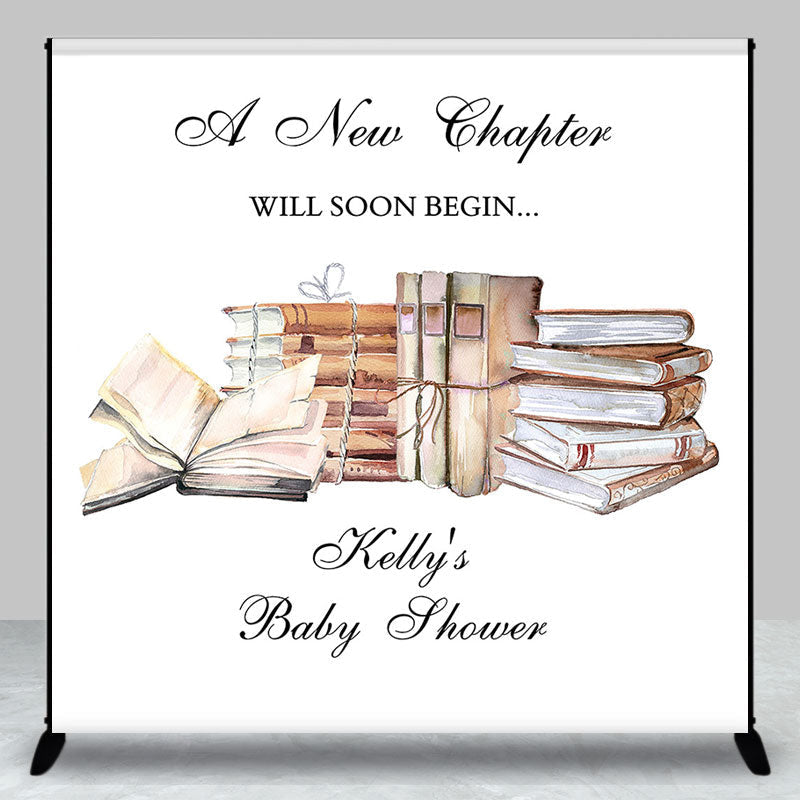 Aperturee - A New Chapter Books Custom Name Baby Shower Backdrop