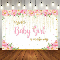 Aperturee - A Sweet Baby Girl Glitter Floral Baby Shower Backdrop