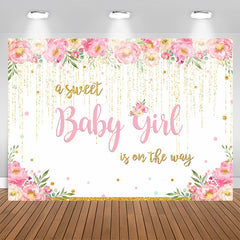 Aperturee - A Sweet Baby Girl Glitter Floral Baby Shower Backdrop