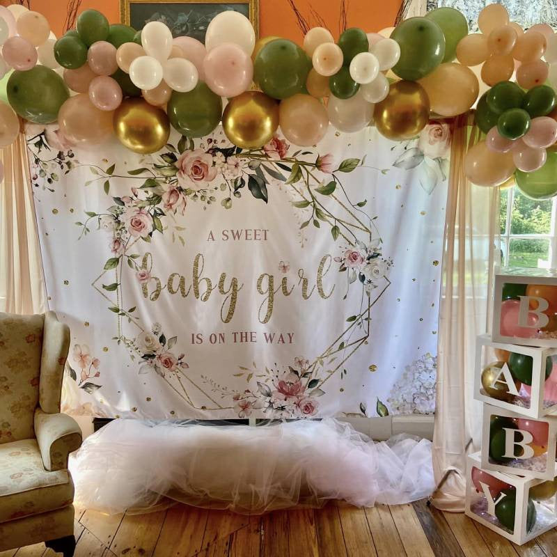 Aperturee - A Sweet Baby Girl Is On The Way Baby Shower Backdrop