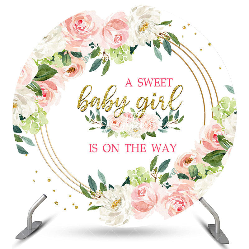 Aperturee A Sweet Baby Girl Is On The Way Pink Round Backdrop