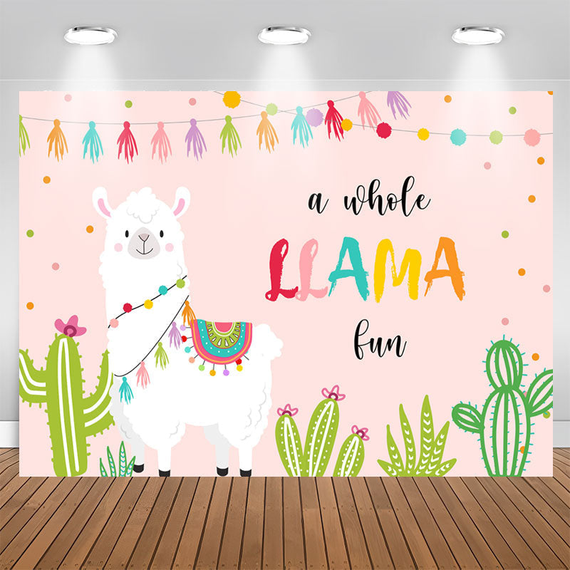 Aperturee - A Whole Llama Lun Pink Birthday Backdrops For Girl