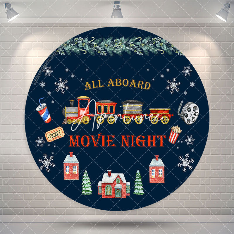 Aperturee Aboard Movie Night Christmas Round Birthday Backdrop