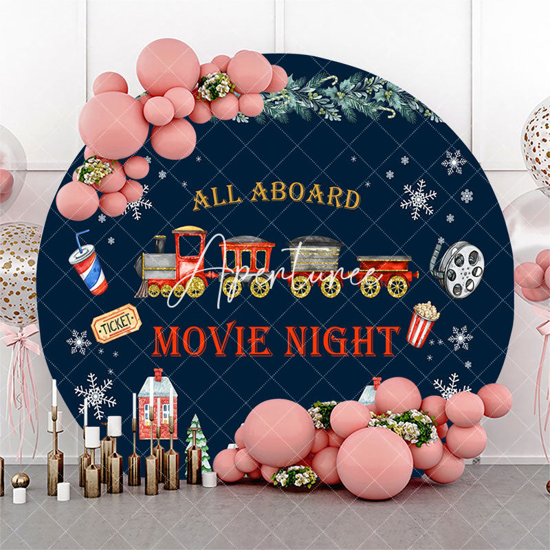 Aperturee Aboard Movie Night Christmas Round Birthday Backdrop