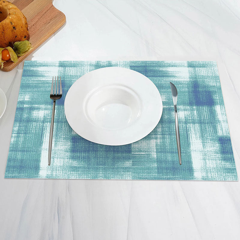 Aperturee - Abstract Art Deco Cyan Blue White Set Of 4 Placemats