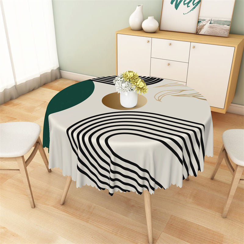 Aperturee - Abstract Black Lines Morden Simple Round Tablecloth