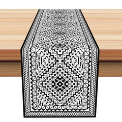 Aperturee - Abstract Black White Patterns Retro Table Runner