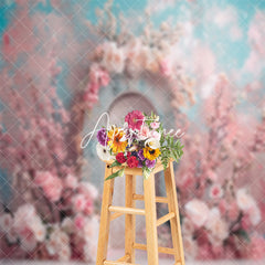 Aperturee - Abstract Blue Pink Floral Arch Door Wedding Backdrop