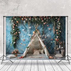 Aperturee - Abstract Blue Tent Greenery Floral Wedding Backdrop