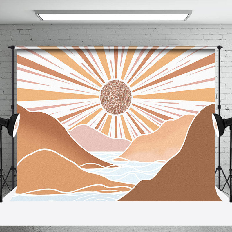 Aperturee - Abstract Boho Sunset River Mountains Party Backdrop