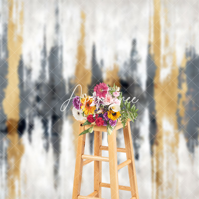 Aperturee - Abstract Grey Gold Art Graffiti Wall Photo Backdrop