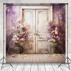 Aperturee - Abstract Purple Wall Wooden Door Floral Backdrop