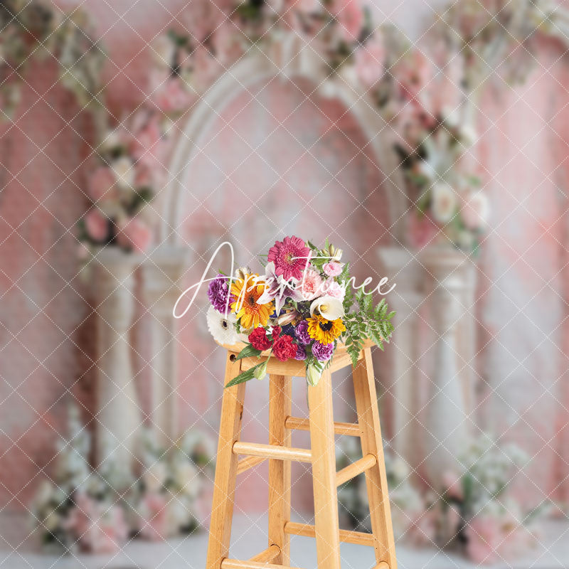 Aperturee - Abstract Retro Pink Wall Floral Wedding Backdrop