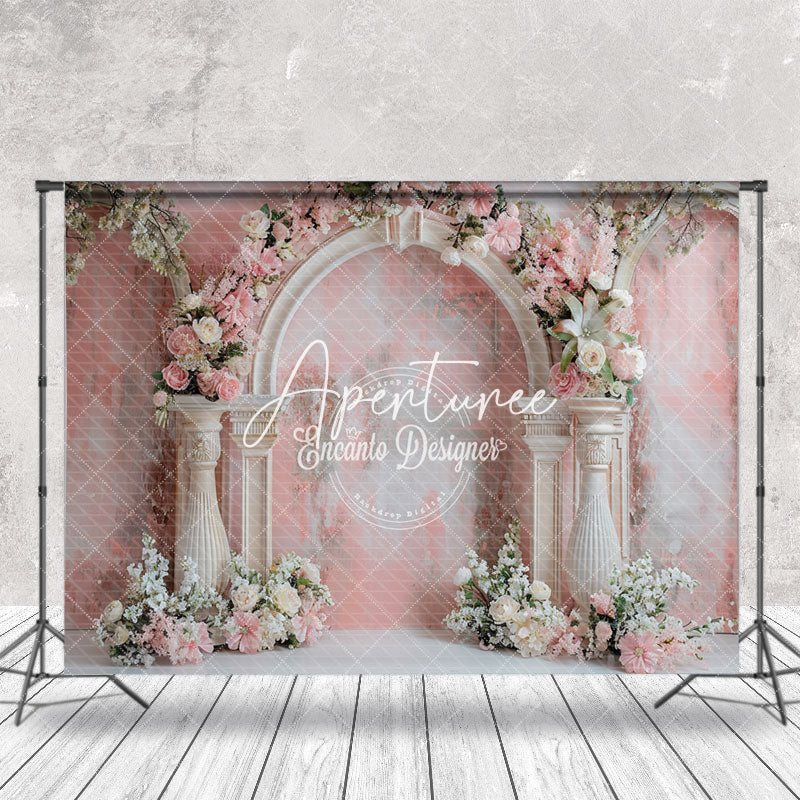 Aperturee - Abstract Retro Pink Wall Floral Wedding Backdrop