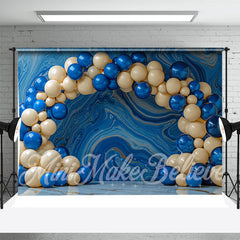 Aperturee - Abstract Wall Beige Blue Balloon Cake Smash Backdrop