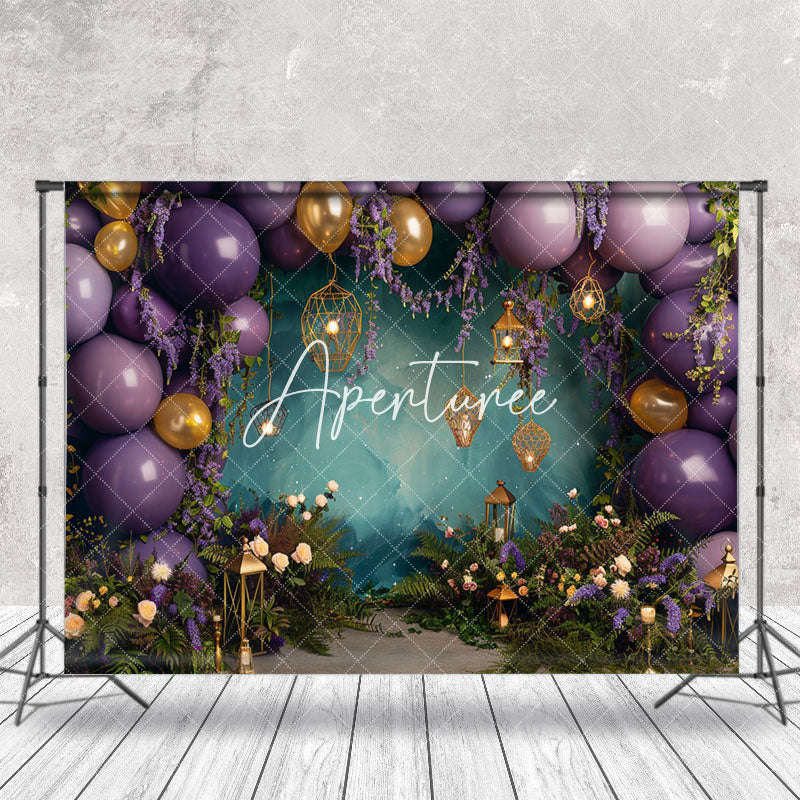 Aperturee - Abstract Wall Purple Balloon Cake Smash Backdrop