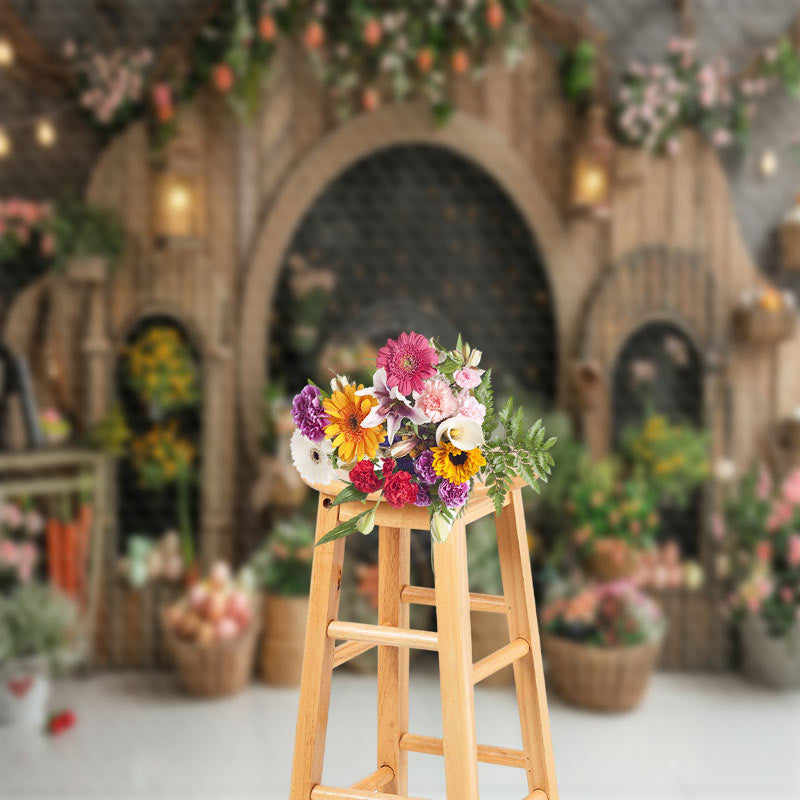 Aperturee - Acrh - Door Floral Retro Wooden Backdrop For Easter