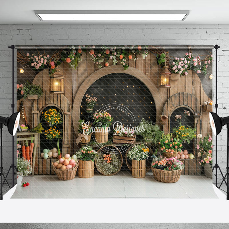 Aperturee - Acrh - Door Floral Retro Wooden Backdrop For Easter