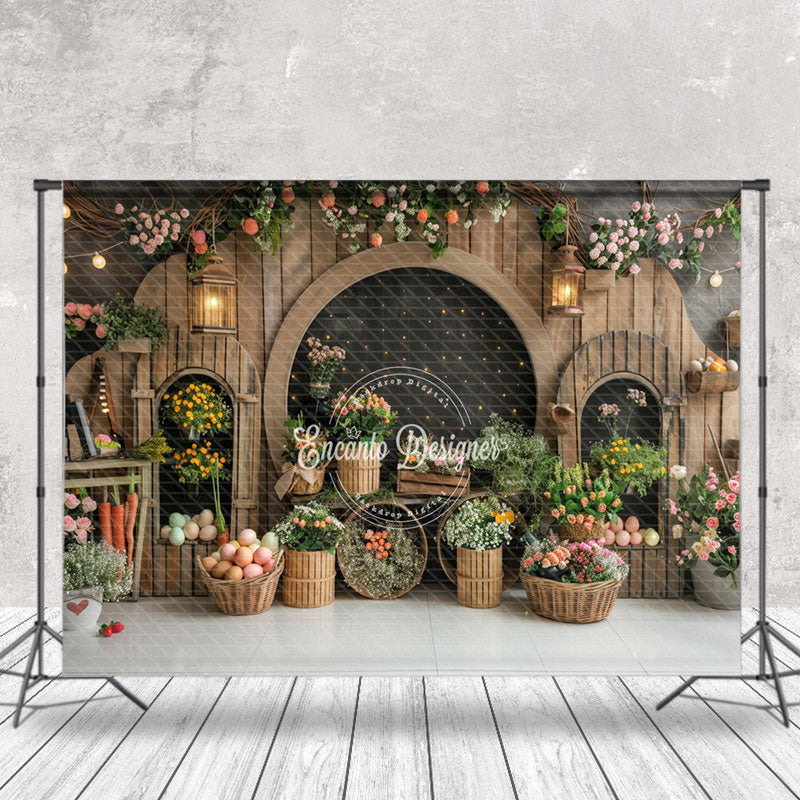 Aperturee - Acrh - Door Floral Retro Wooden Backdrop For Easter