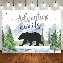 Aperturee - Adventure A Wait With Bear Baby Shower Backdrop For Boy