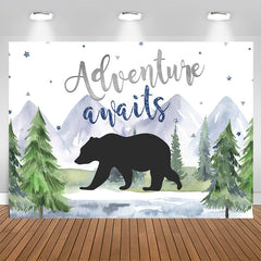 Aperturee - Adventure A Wait With Bear Baby Shower Backdrop For Boy