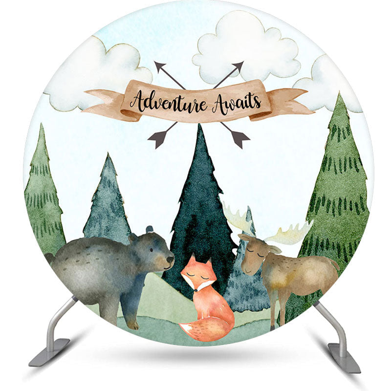 Aperturee - Adventure Awaits Safari Round Baby Shower Backdrop