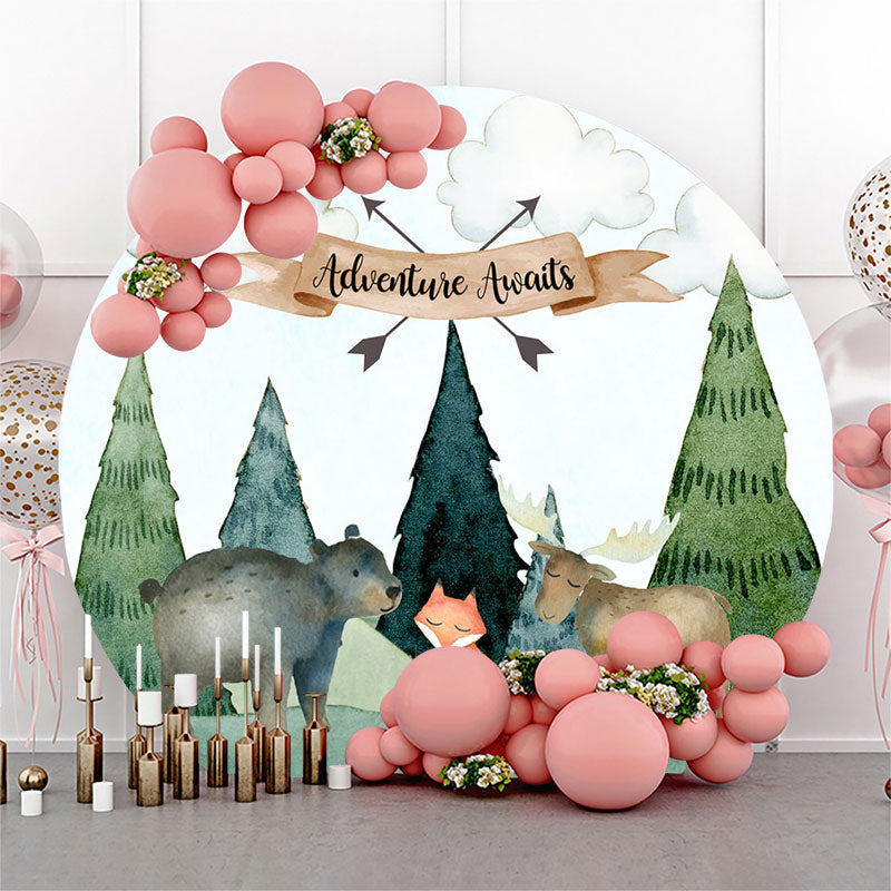 Aperturee - Adventure Awaits Safari Round Baby Shower Backdrop