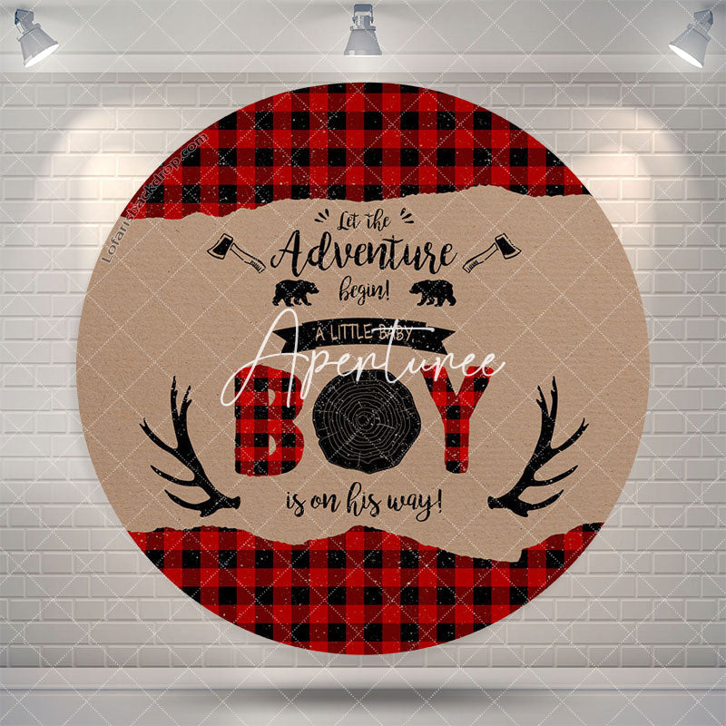 Aperturee Adventure Begin Boy Antler Round Baby Shower Backdrop