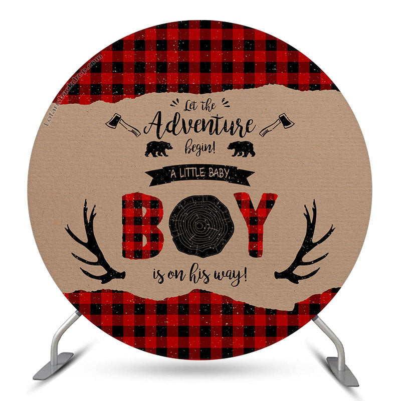 Aperturee Adventure Begin Boy Antler Round Baby Shower Backdrop