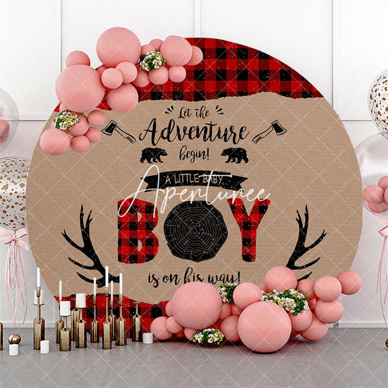 Aperturee Adventure Begin Boy Antler Round Baby Shower Backdrop