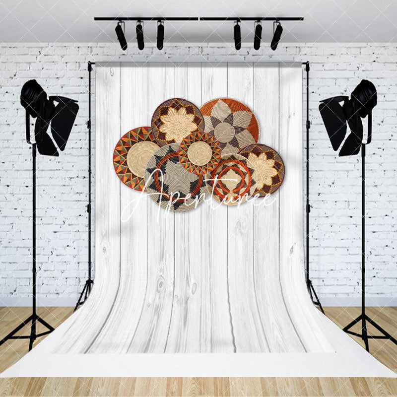 Aperturee - African Wall Hanging Basket Grey Wooden Backdrop