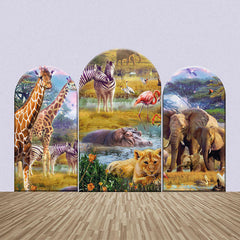 Aperturee - African Wild Animals Arch Backdrop Kit For Birthday