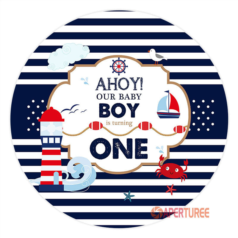 Aperturee - Ahoy Baby Boy Blue Sea 1st Birthday Backdrop