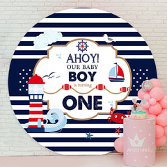 Aperturee - Ahoy Baby Boy Blue Sea 1st Birthday Backdrop