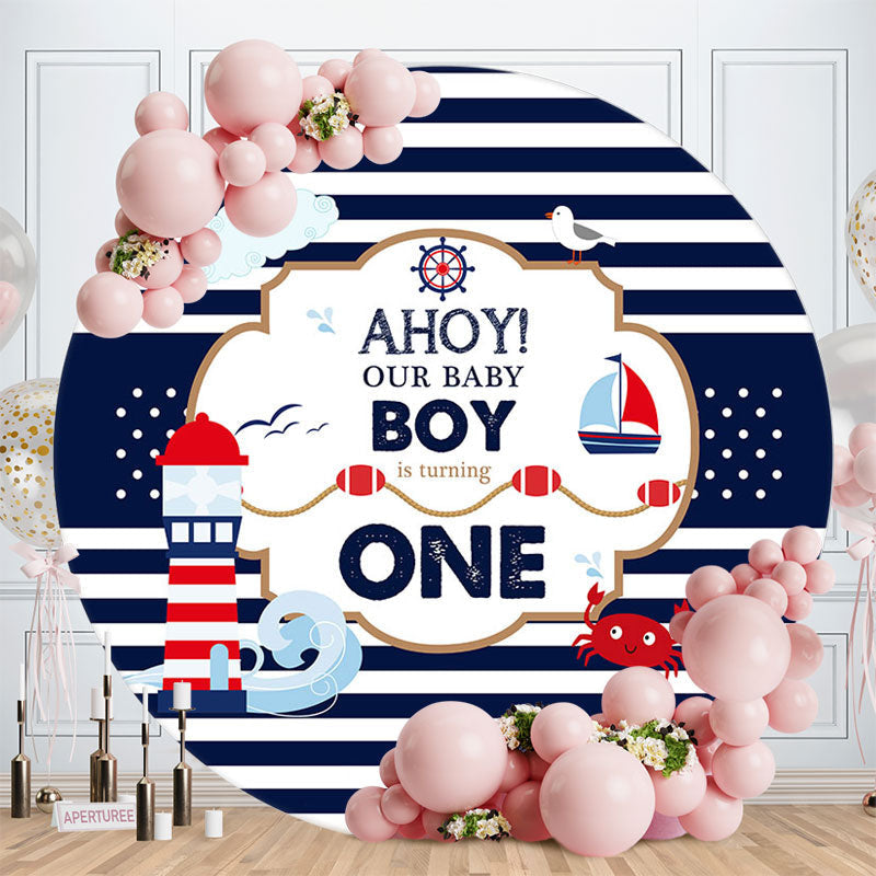 Aperturee - Ahoy Baby Boy Blue Sea 1st Birthday Backdrop