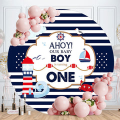 Aperturee - Ahoy Baby Boy Blue Sea 1st Birthday Backdrop