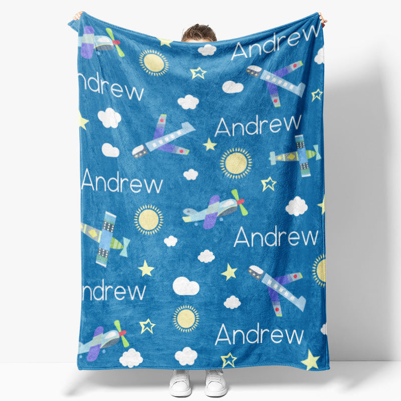 Lofaris Airplane Personalized Boys Name Blanket