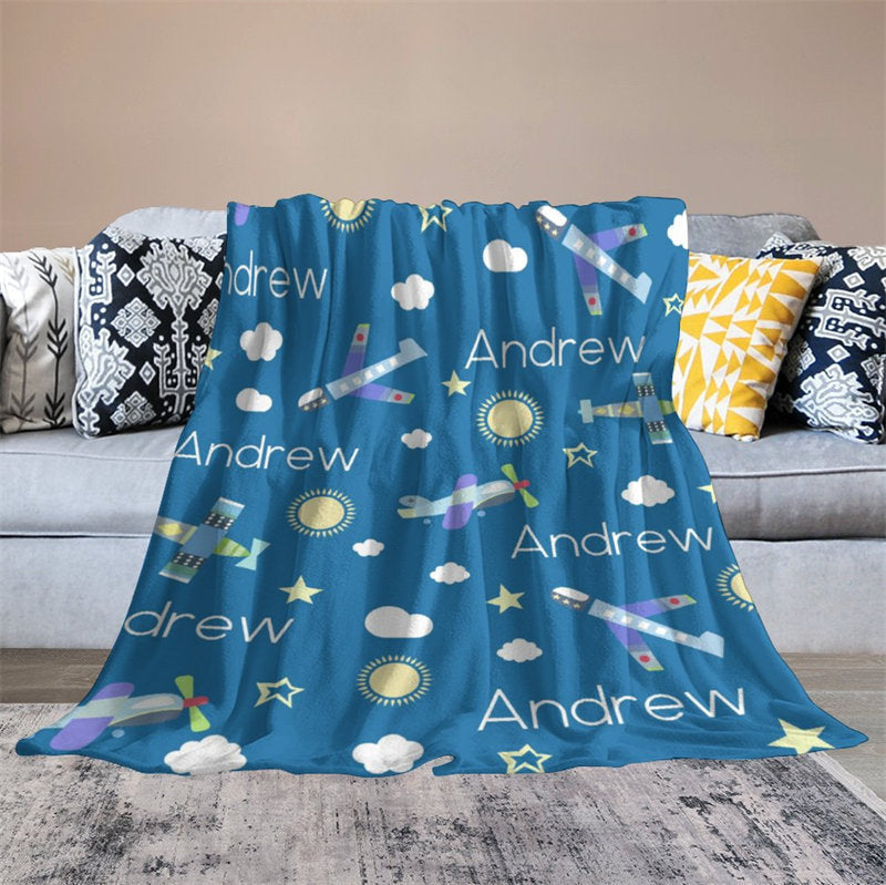 Lofaris Airplane Personalized Boys Name Blanket