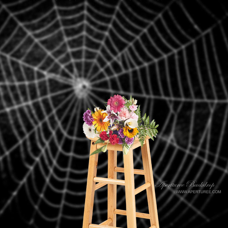 Aperturee - All Black Spider Net Horrible Happy Halloween Backdrop