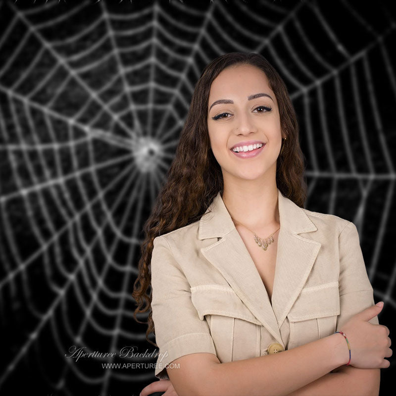 Aperturee - All Black Spider Net Horrible Happy Halloween Backdrop