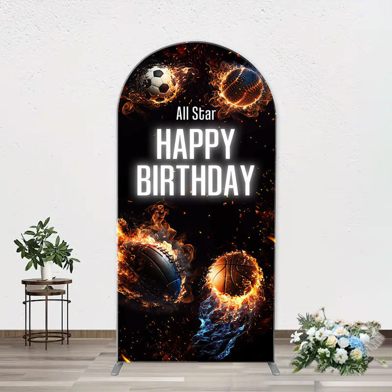 Aperturee - All Star Balls Fire Sports Arch Birthday Backdrop